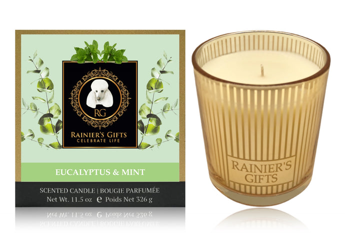 Rainier’s Gifts Classic Scented Candle (Eucalyptus & Mint) - Aromatherapy, 11.5 oz, 55-65 Hours Average Burn Time