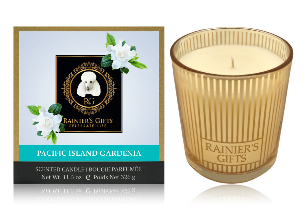 Rainier’s Gifts Classic Scented Candle (Pacific Island Gardenia) - Aromatherapy, 11.5 oz, 55-65 Hours Average Burn Time