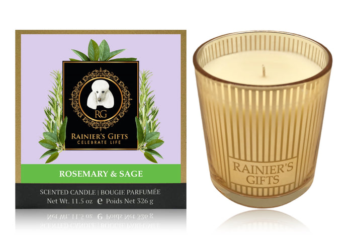 Rainier’s Gifts Classic Scented Candle (Rosemary & Sage) - Aromatherapy, 11.5 oz, 55-65 Hours Average Burn Time